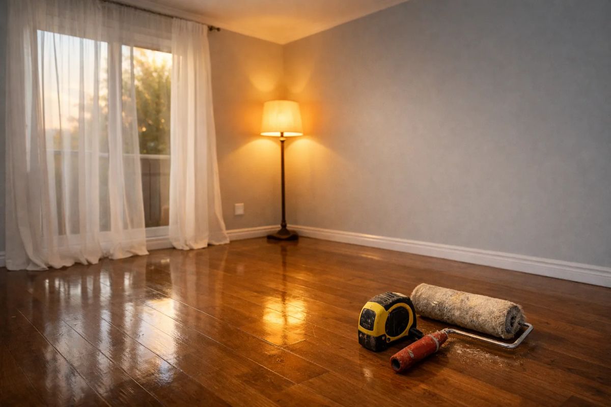 Janitorial professional removing construction dust from a newly renovated interior